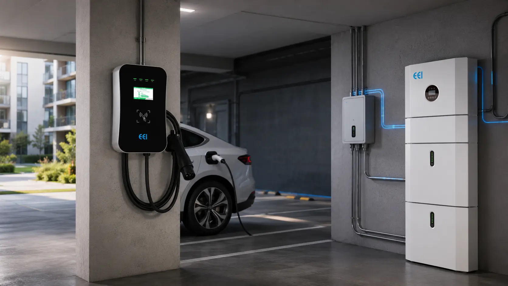 Apartman ortak otoparkında OCPP uyumlu AC elektrikli araç şarj cihazı